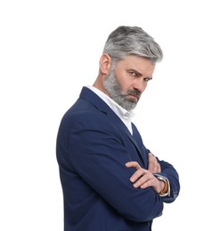 Photo of Mature businessman in stylish clothes posing on white background