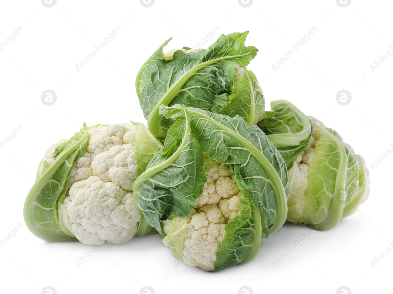 Photo of Whole fresh raw cauliflowers isolated on white