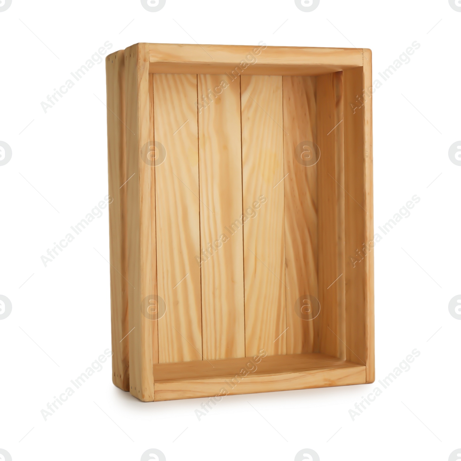 Photo of Wooden crate on white background. Shipping container