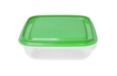 Photo of Empty plastic container on white background. Food storage