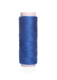 Photo of Spool of blue sewing thread isolated on white