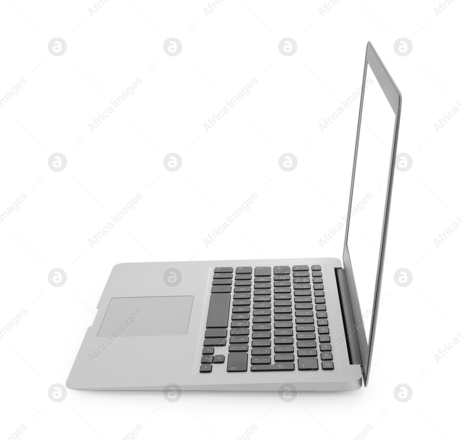 Photo of Modern laptop with blank screen isolated on white