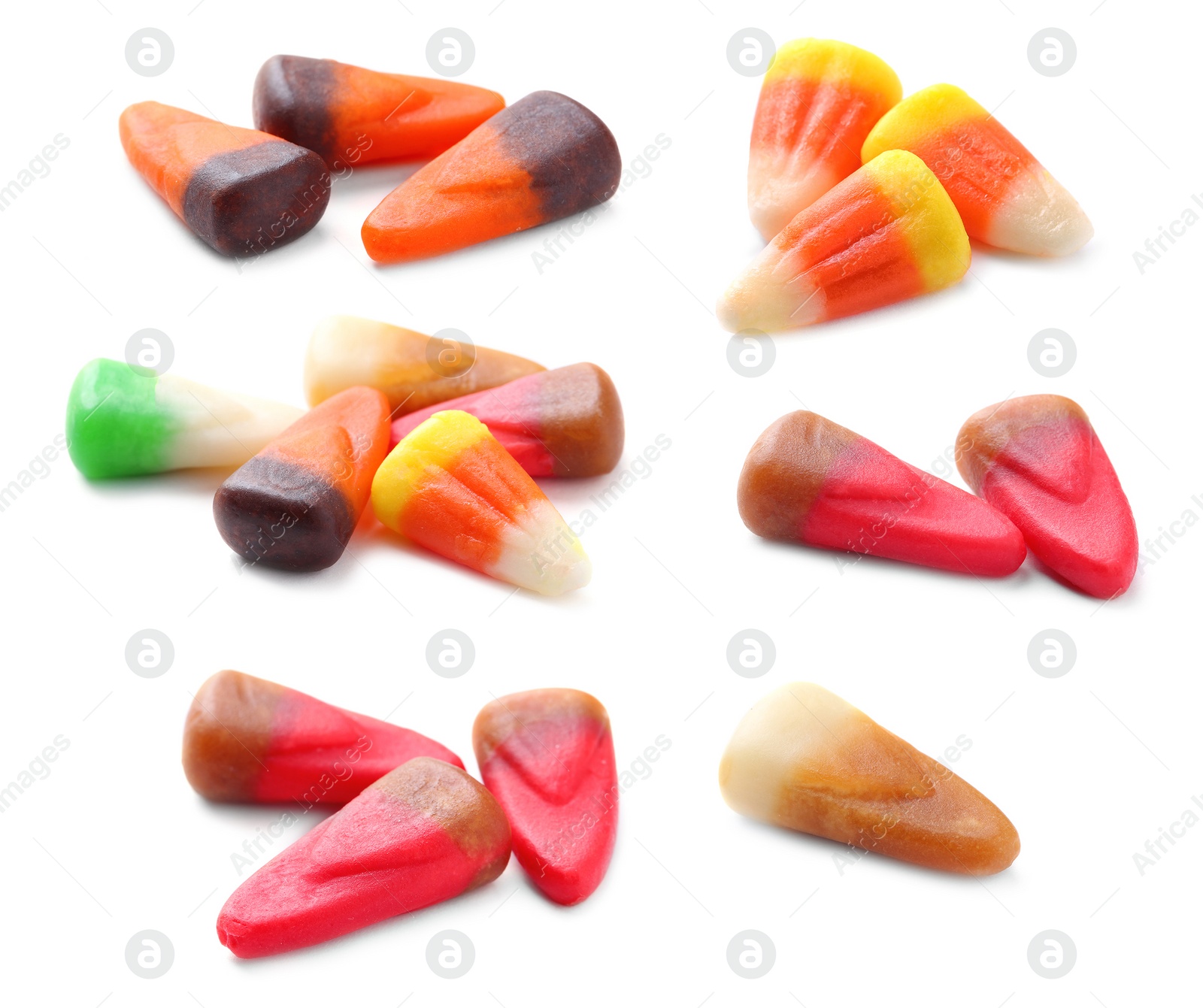 Image of Set of different jelly candies on white background