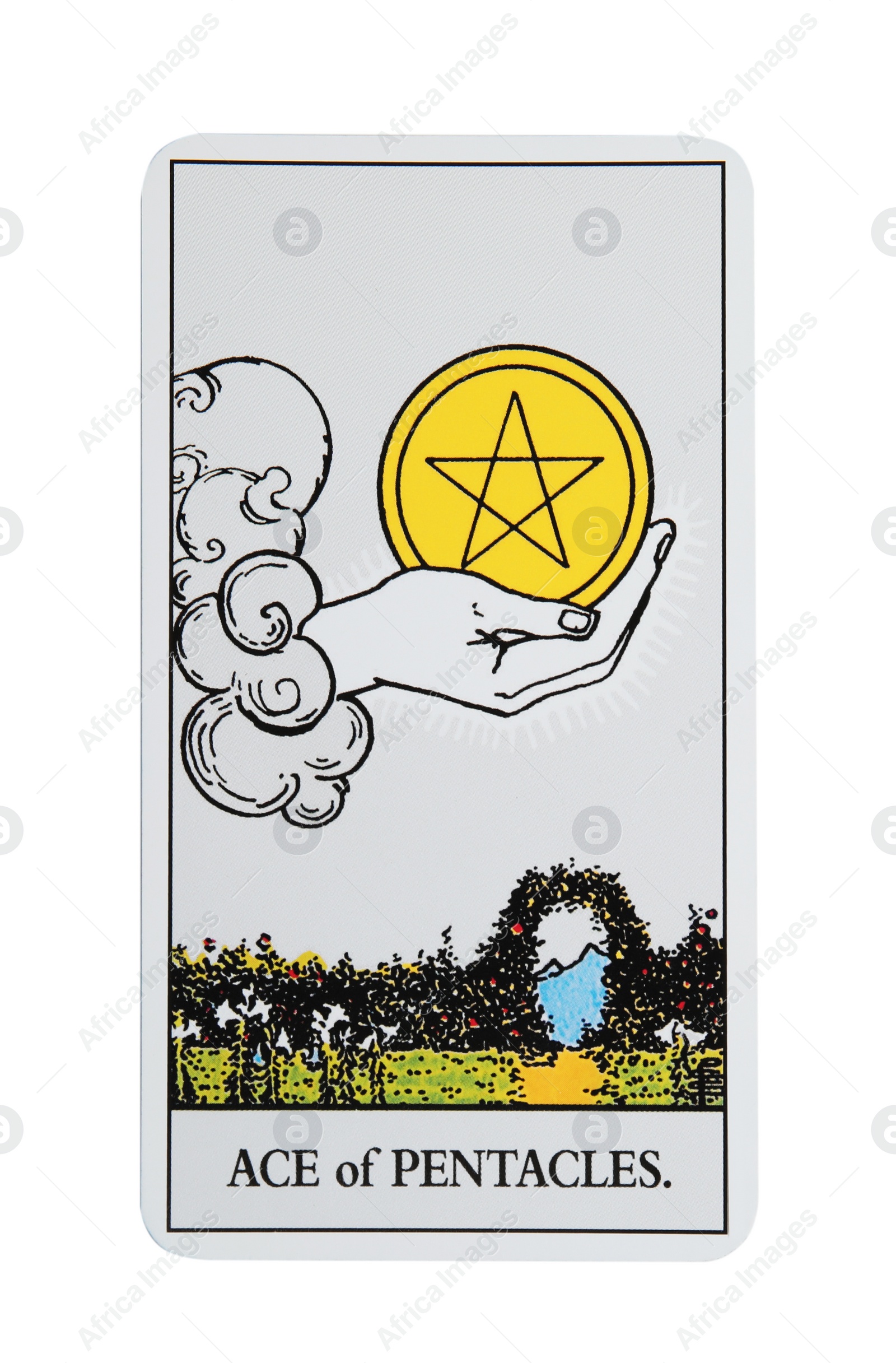 Photo of Ace of Pentacles isolated on white. Tarot card