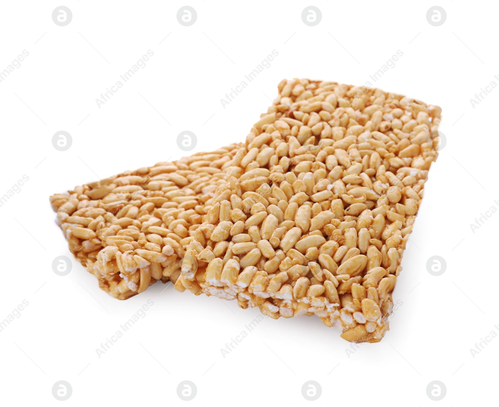 Photo of Puffed rice bars (kozinaki) on white background