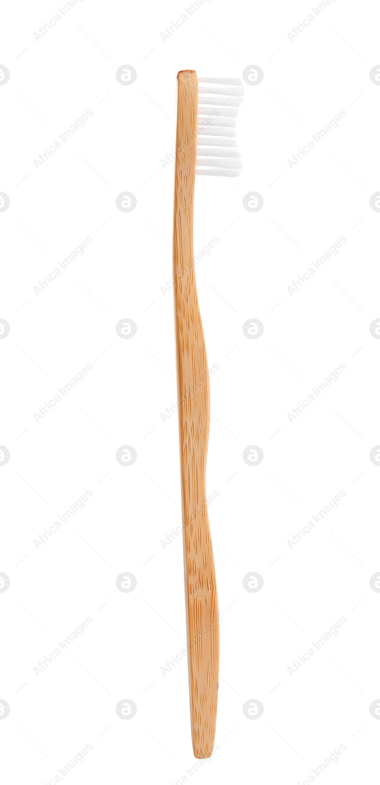 Photo of Bamboo toothbrush with soft bristles isolated on white