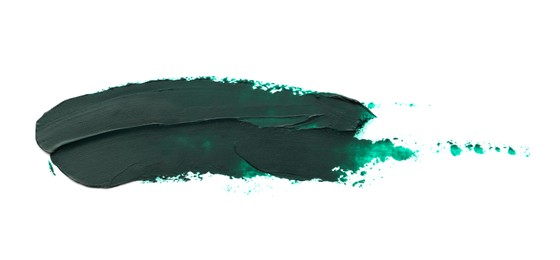 Dark green oil paint stroke on white background, top view