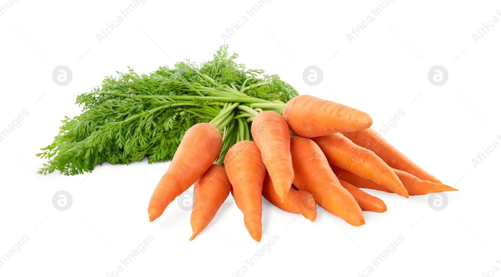 Photo of Bunch of fresh ripe carrots isolated on white