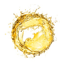 Abstract splash of golden oily liquid on white background