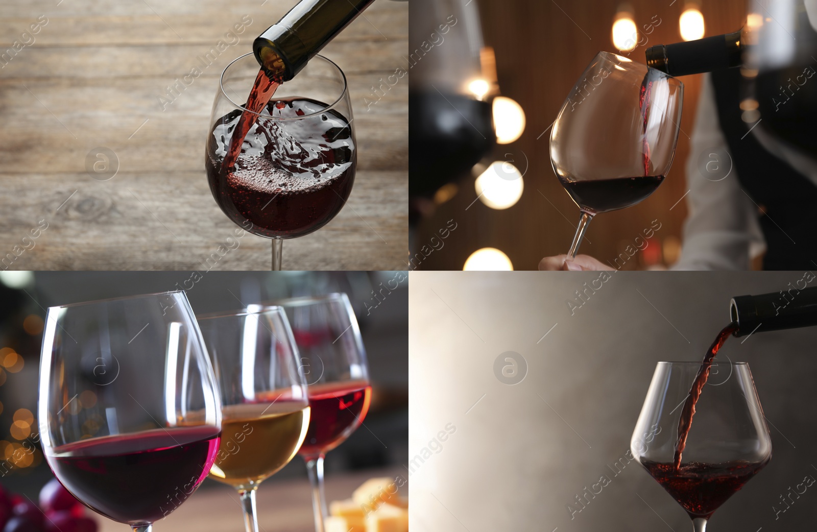 Image of Set with glasses and bottles of red wine