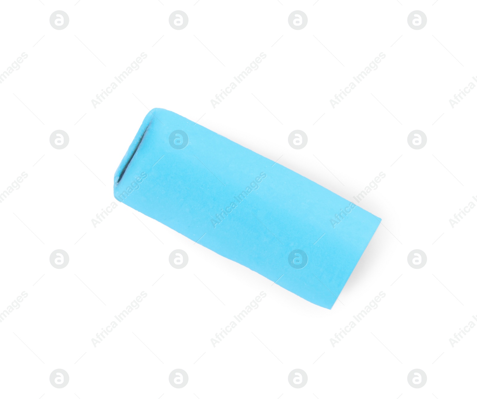 Photo of Light blue chewy candy with liquorice isolated on white, top view