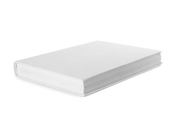 Photo of Book with blank cover on white background