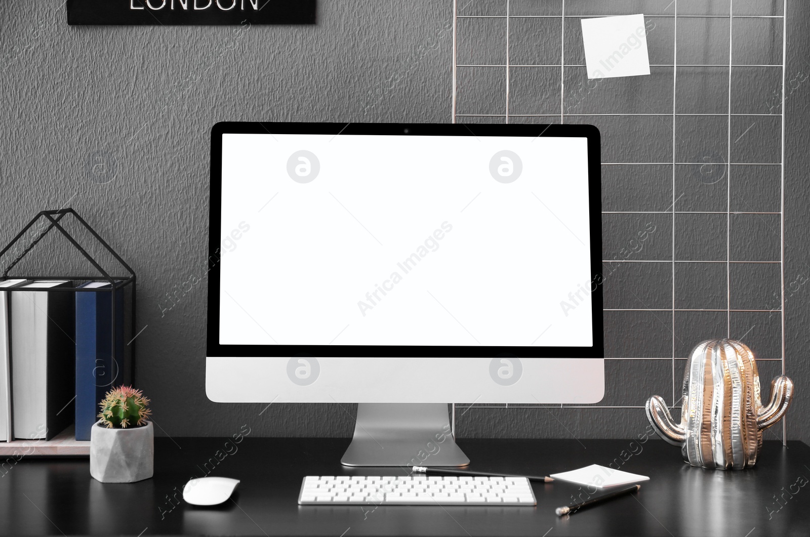 Image of Home workplace with modern computer and desk in room. Mockup for design