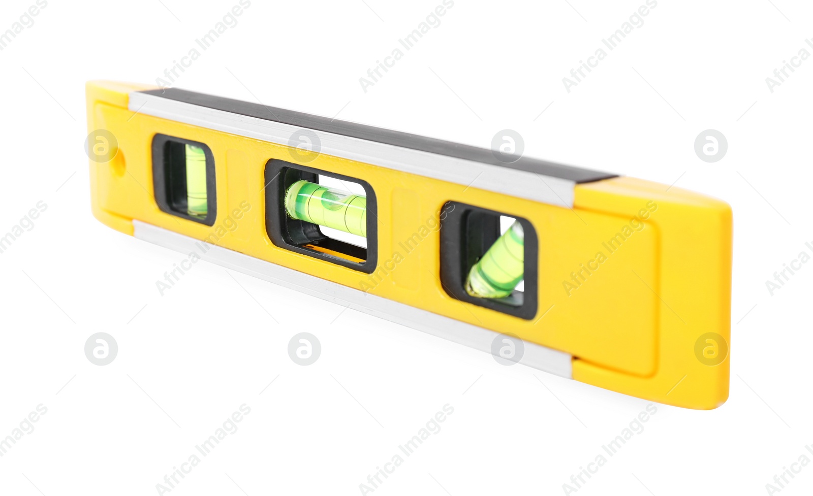 Photo of Yellow building level isolated on white. Construction tool