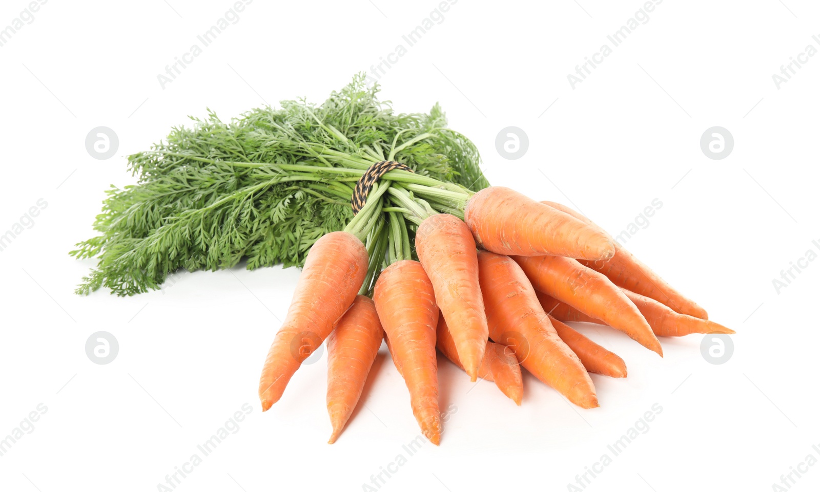 Photo of Bunch of fresh ripe carrots isolated on white