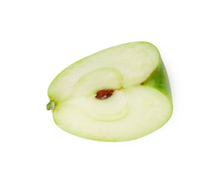 Photo of Piece of ripe green apple isolated on white, top view