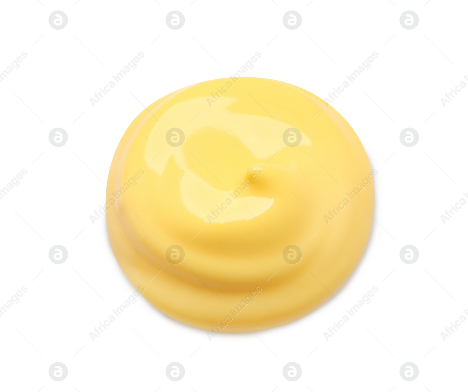 Photo of Delicious melted cheese isolated on white, top view