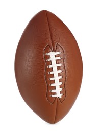 Photo of Leather American football ball on white background