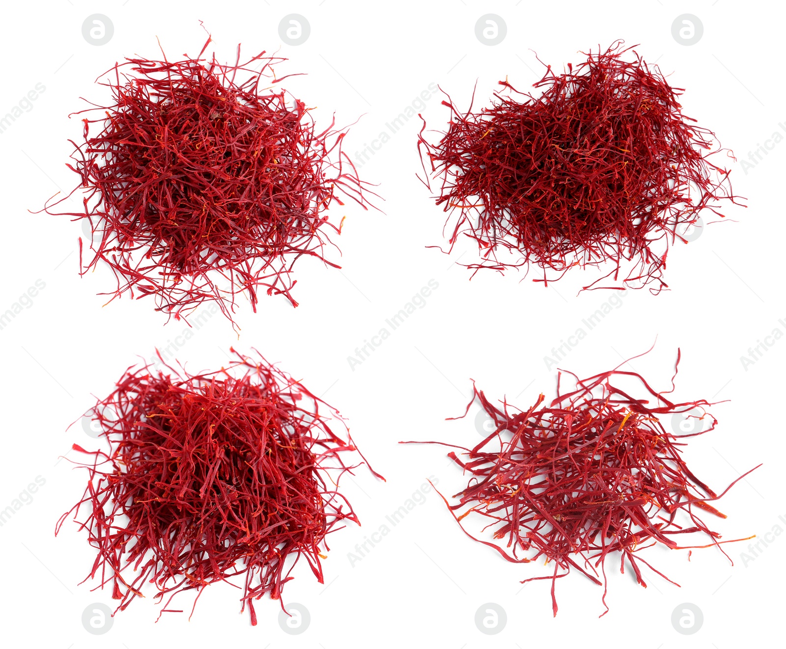 Image of Set with dried saffron on white background, top view