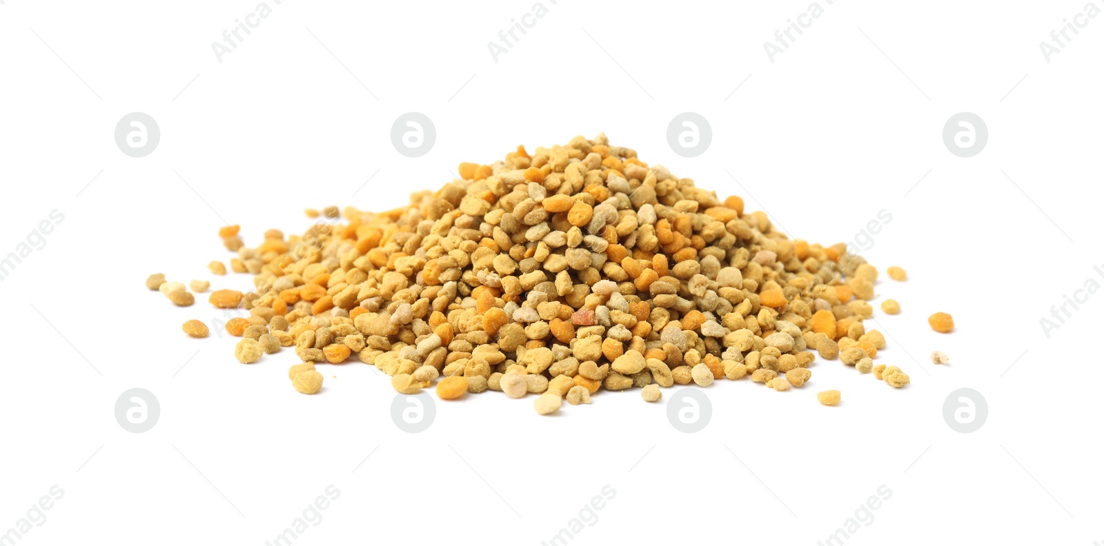 Photo of Pile of fresh bee pollen granules isolated on white