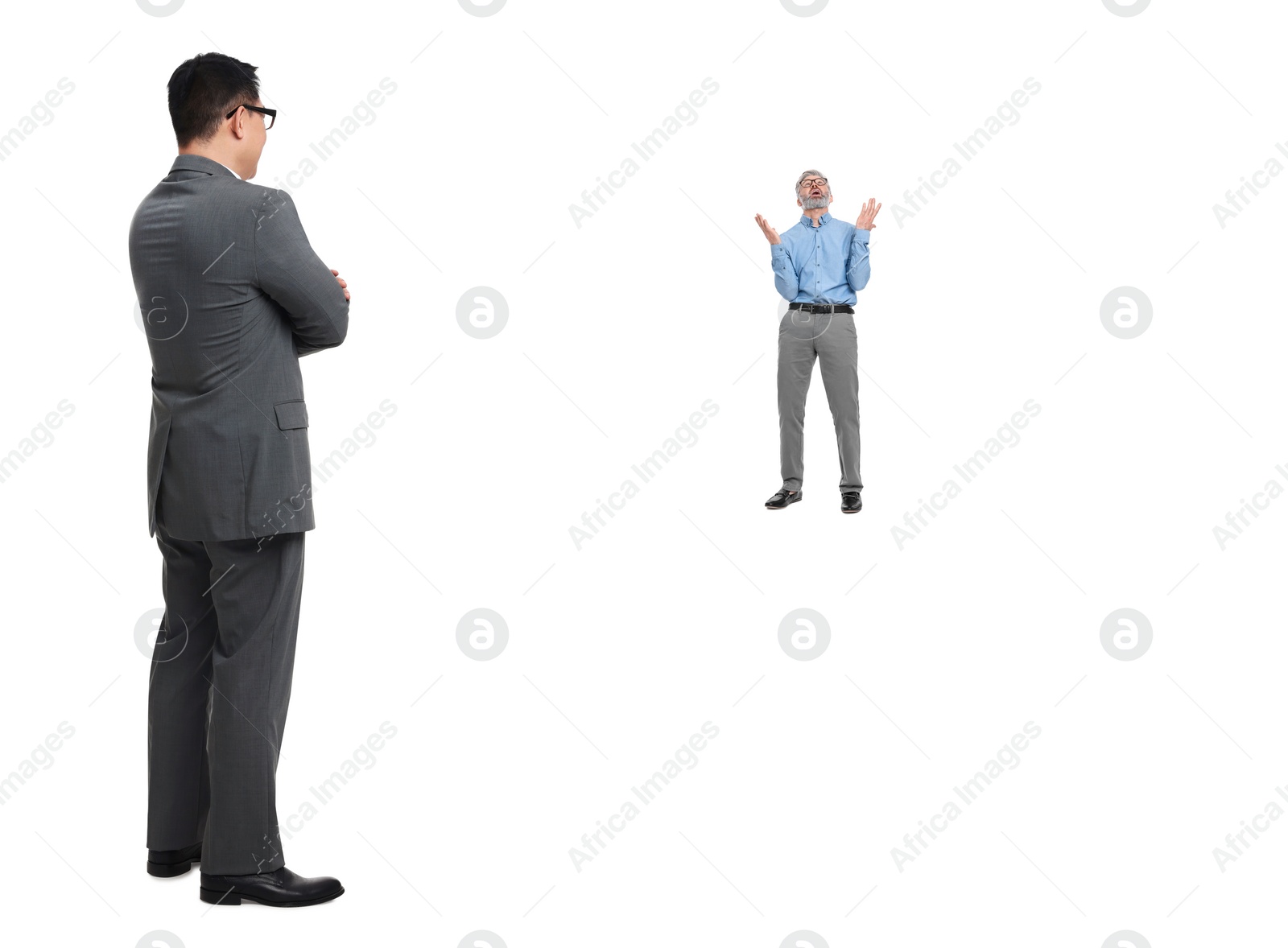 Image of Giant boss and small man on white background