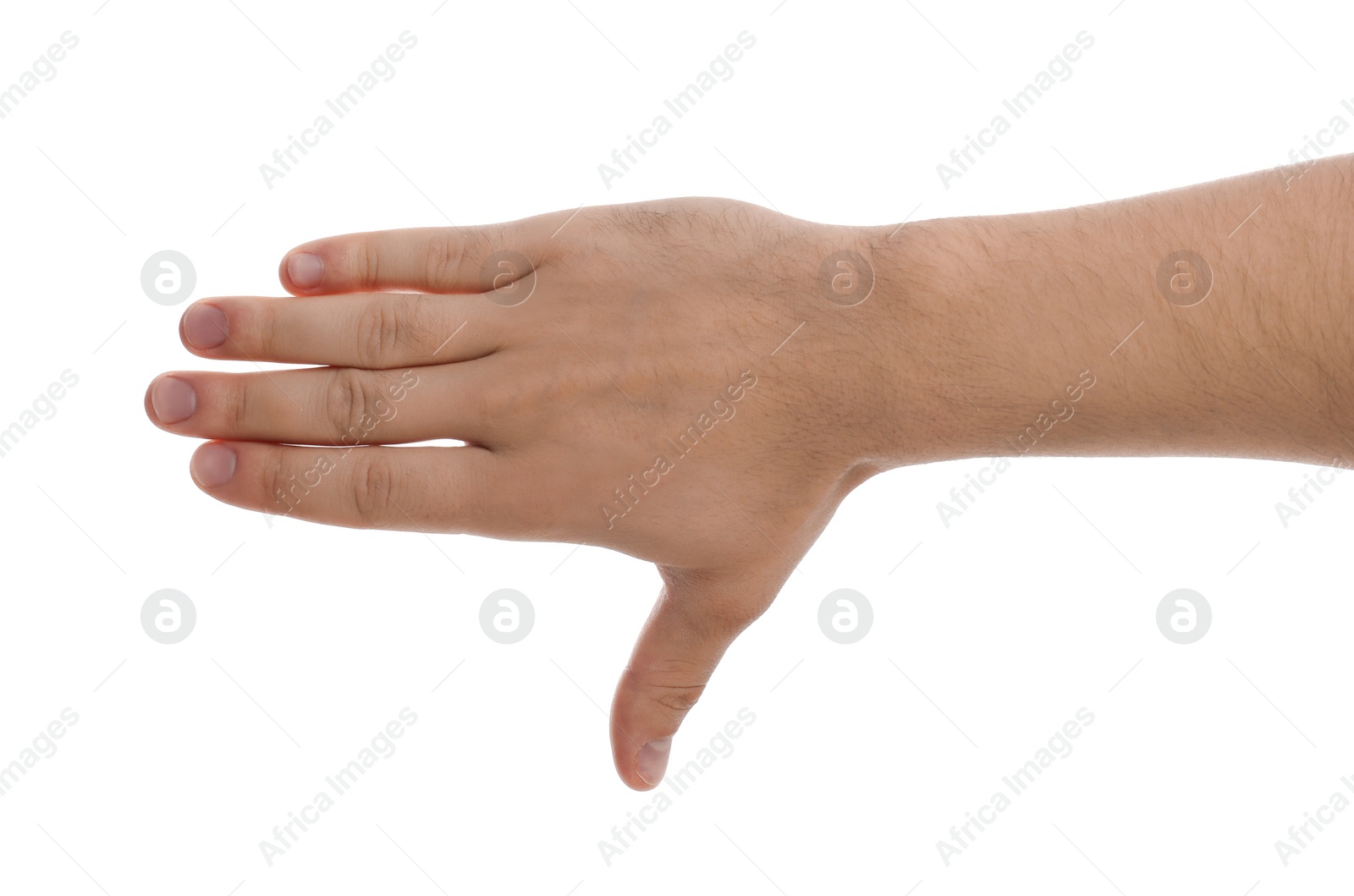 Photo of Man making frame with his hand on white background, closeup