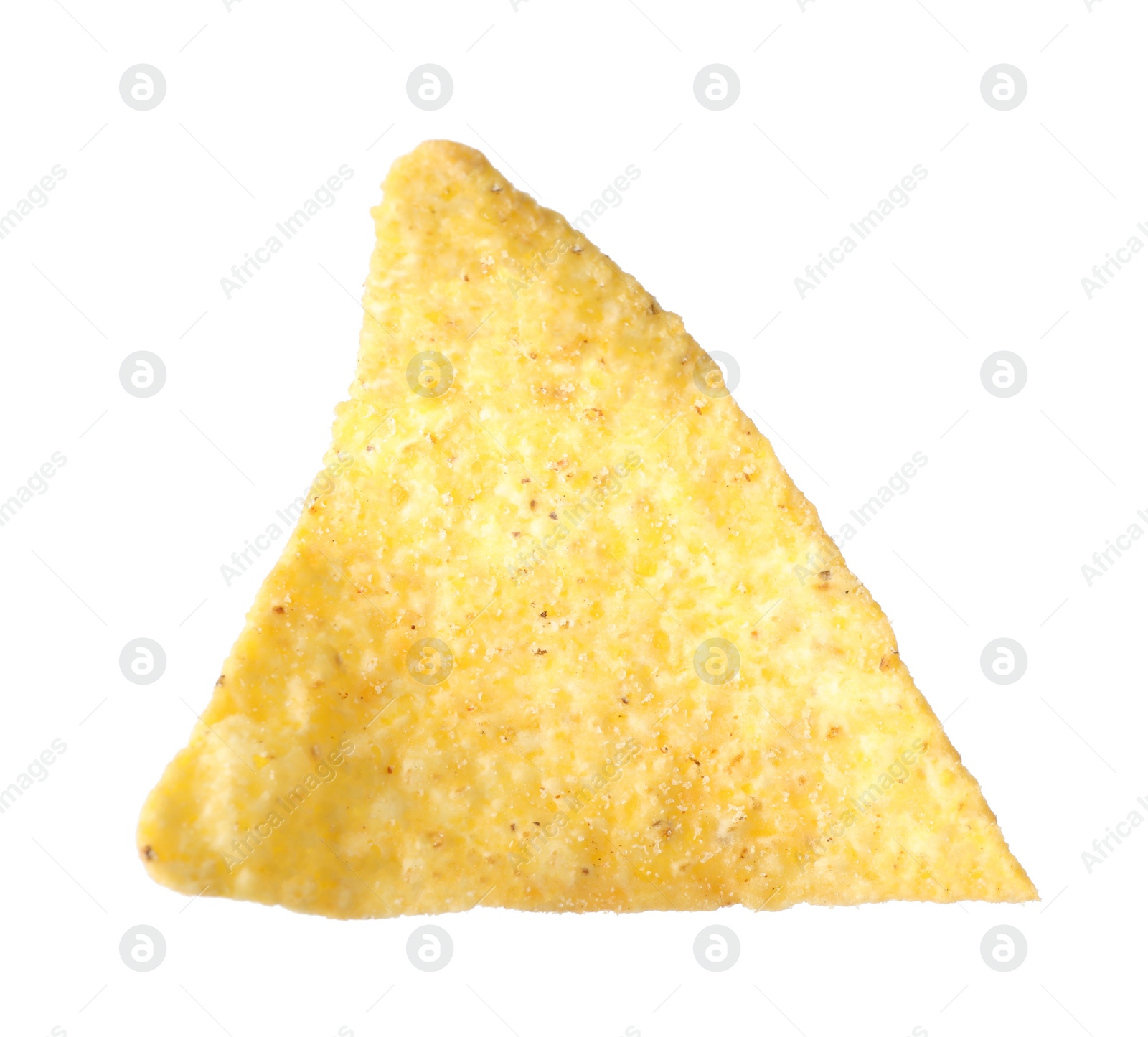 Photo of Tasty Mexican nacho chip on white background