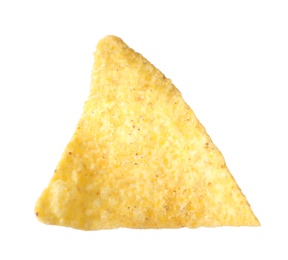 Tasty Mexican nacho chip on white background