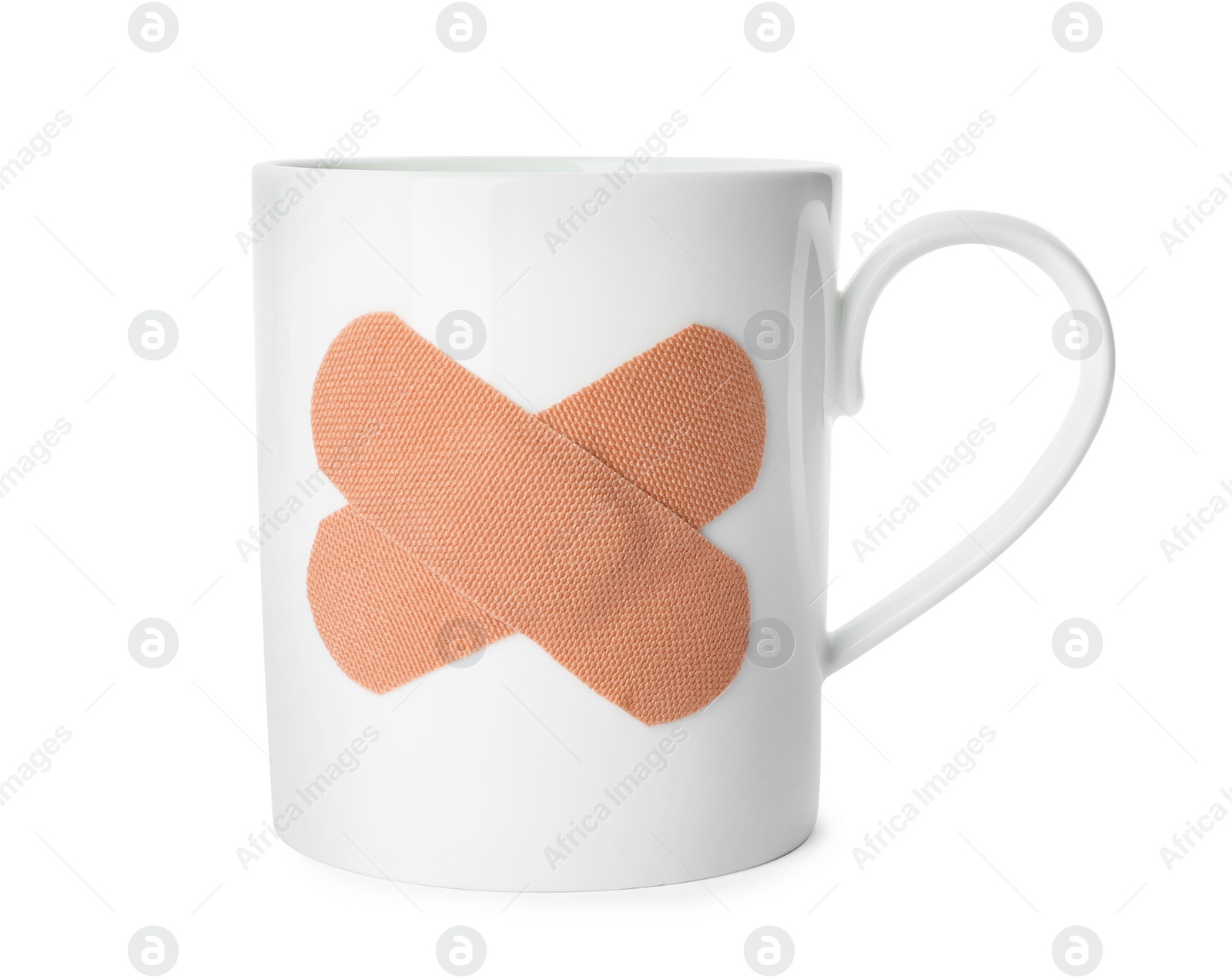 Photo of Cup with sticking plasters isolated on white