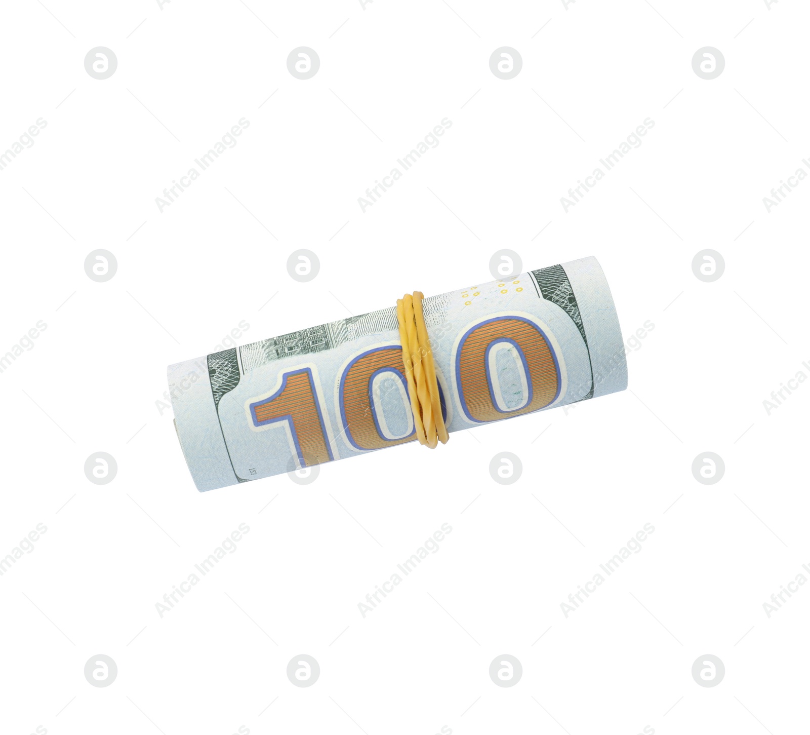 Photo of Rolled dollar banknotes on white background. National American currency