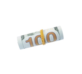 Rolled dollar banknotes on white background. National American currency