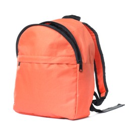 One stylish orange backpack on white background