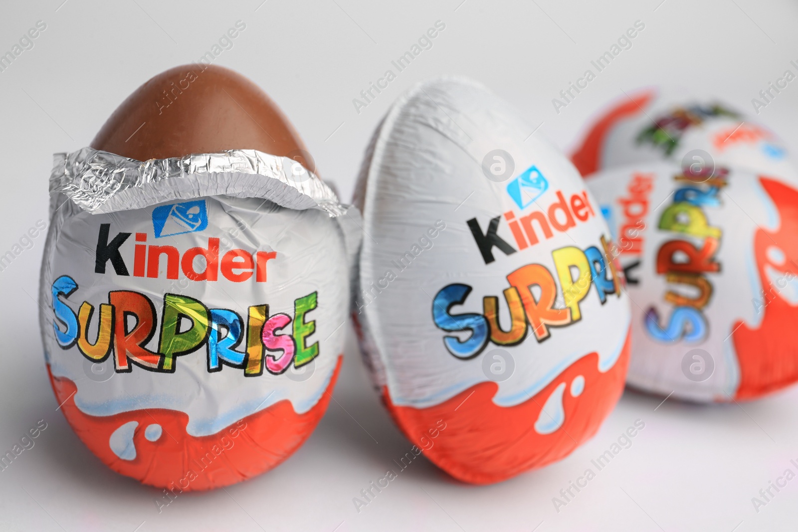 Photo of Sveti Vlas, Bulgaria - June 27, 2023: Kinder Surprise Eggs on white background, closeup