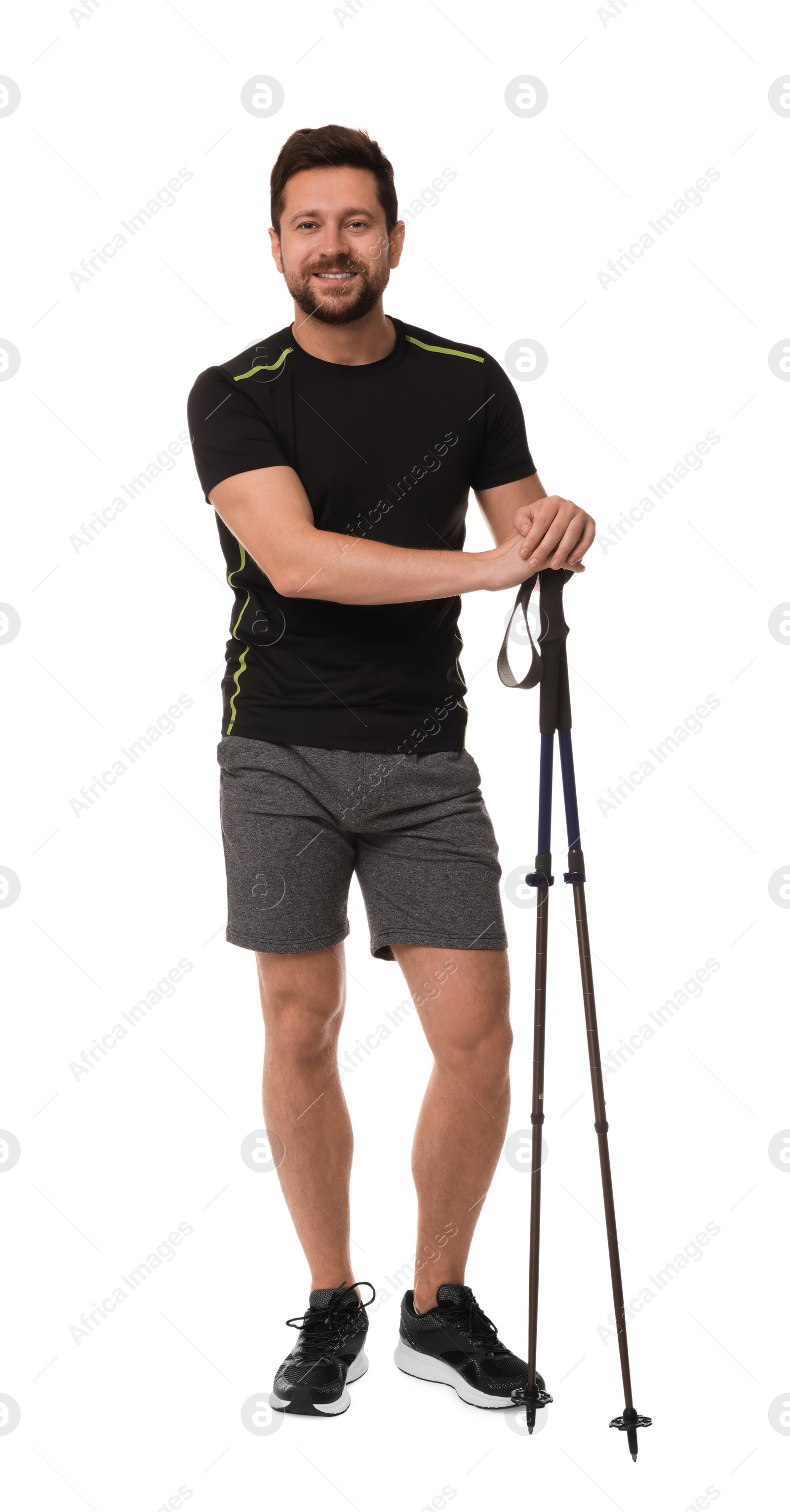 Photo of Man with poles for Nordic walking isolated on white