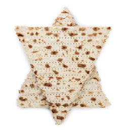 Photo of Star of David made with passover matzos on white background, top view