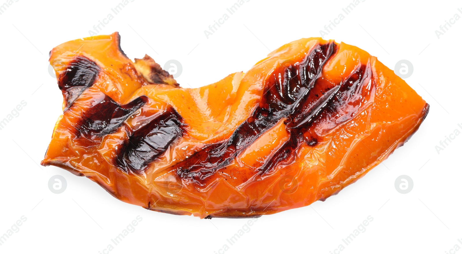 Photo of Slice of grilled orange pepper isolated on white