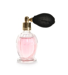 Photo of Bottle of luxury perfume isolated on white