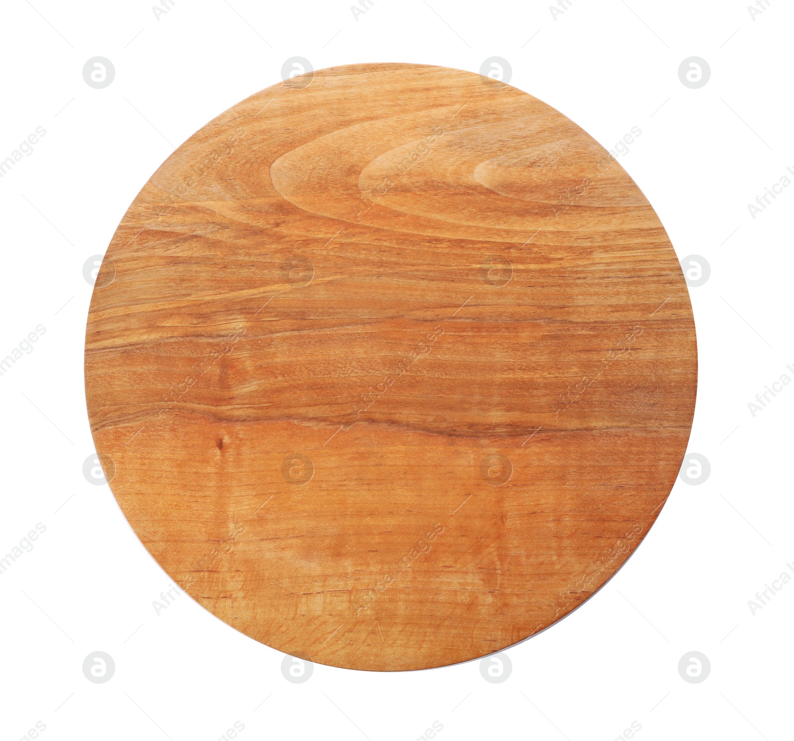 Photo of Wooden board on white background, top view. Kitchen accessory