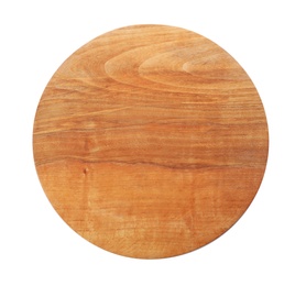 Photo of Wooden board on white background, top view. Kitchen accessory