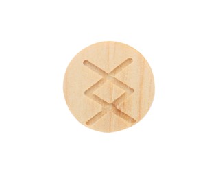 Photo of Wooden rune Inguz isolated on white, top view