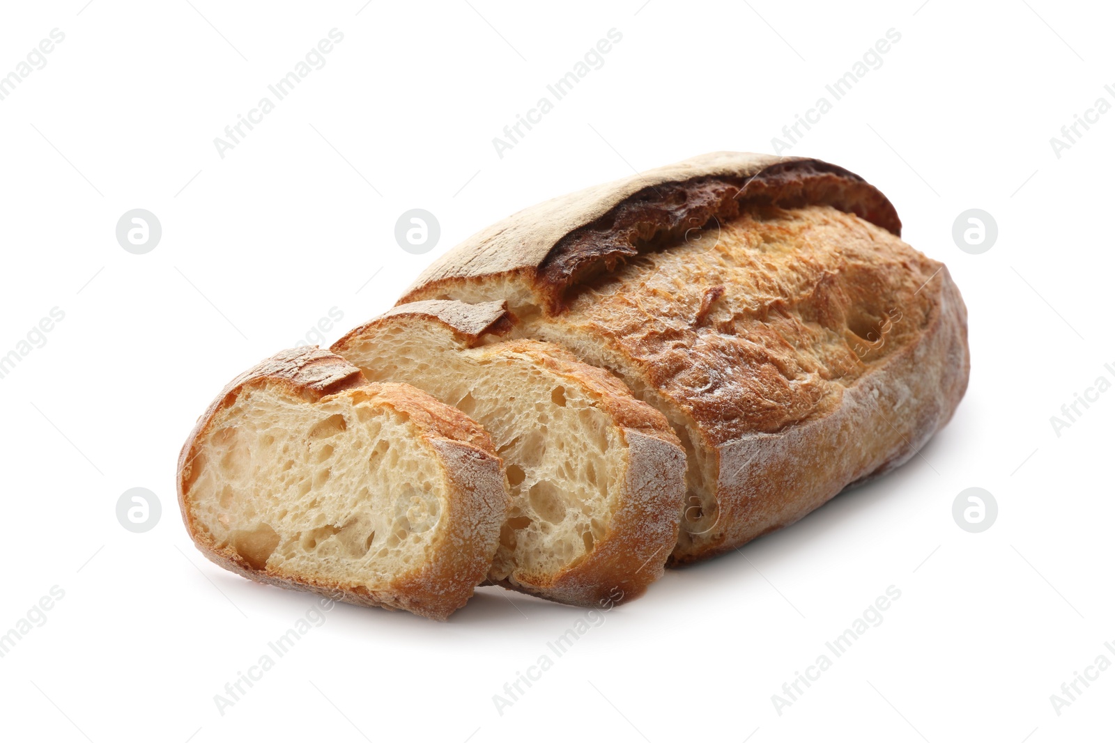 Photo of Cut freshly baked bread isolated on white