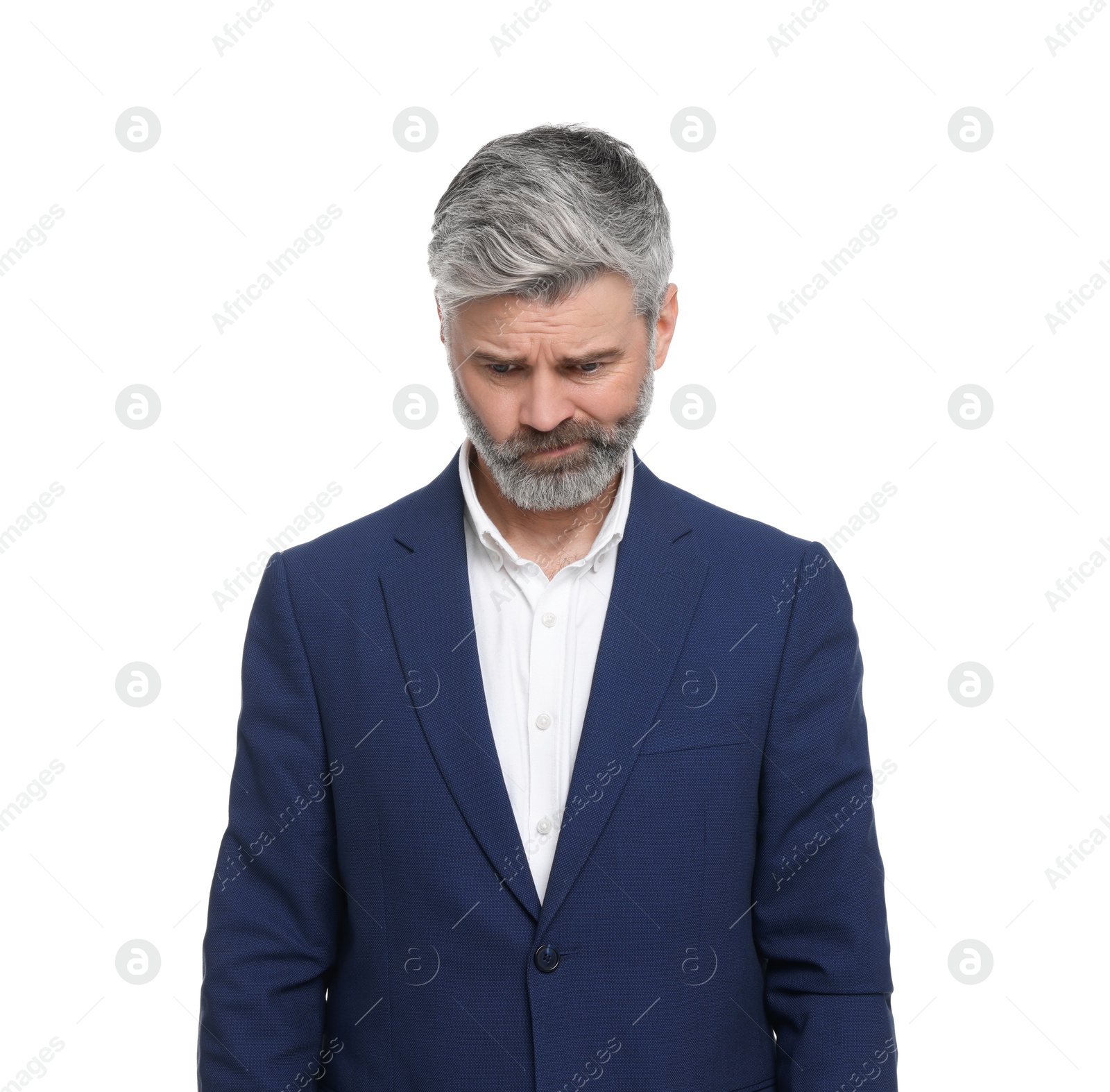 Photo of Mature businessman in stylish clothes posing on white background