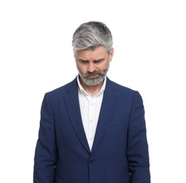 Mature businessman in stylish clothes posing on white background