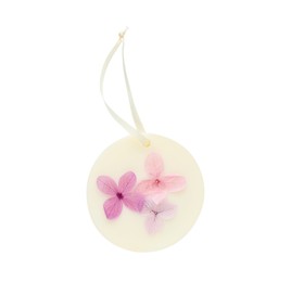 Beautiful scented sachet with flowers isolated on white