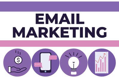 Illustration of Email marketing. Icons and words on white background