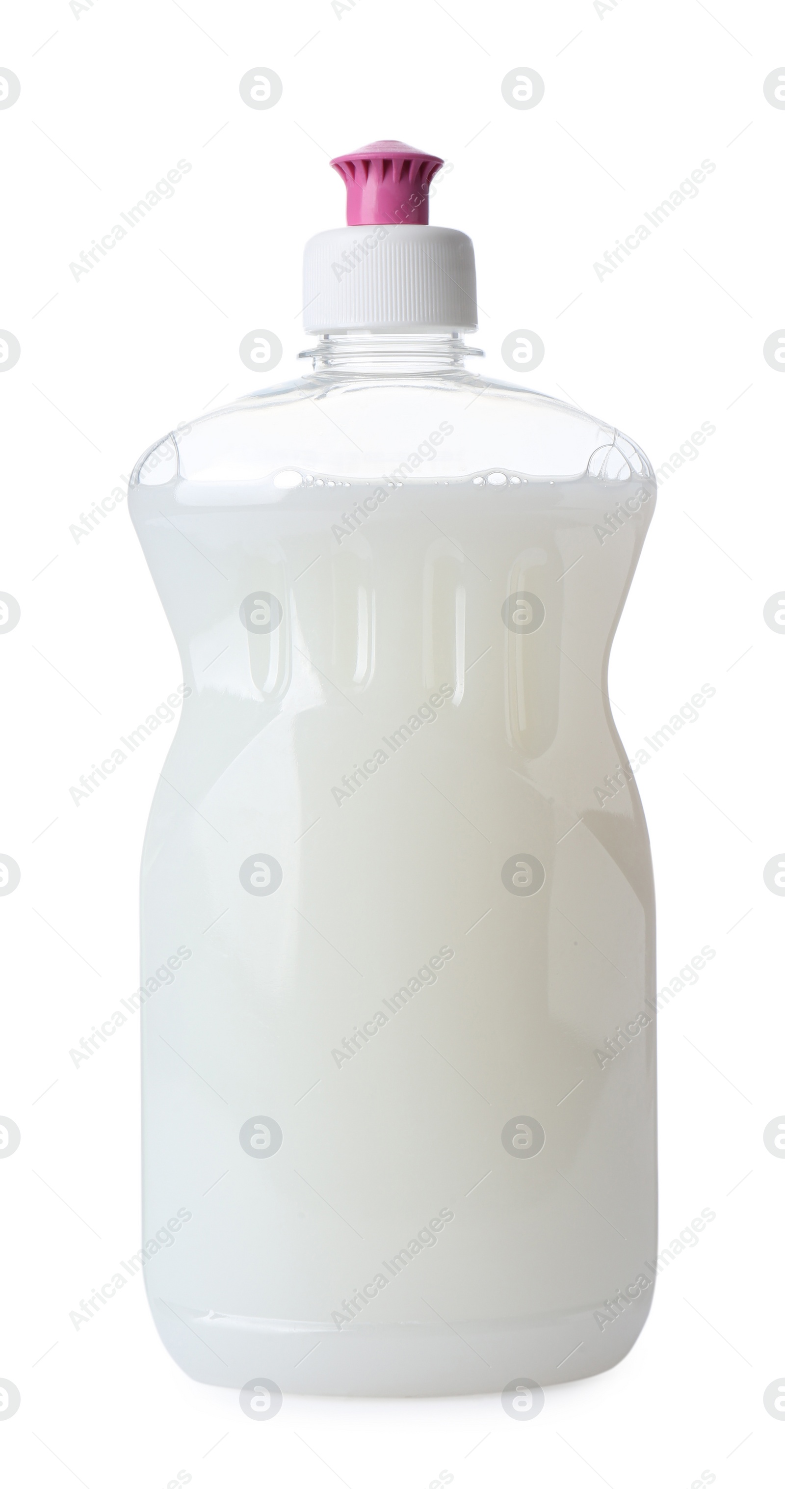 Photo of Bottle of detergent isolated on white. Cleaning supply