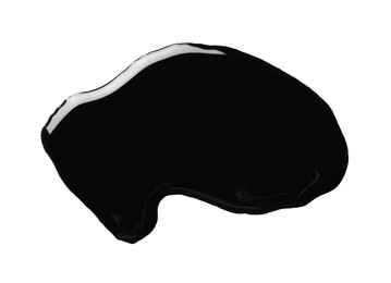 Photo of Black glossy oil blob isolated on white, top view