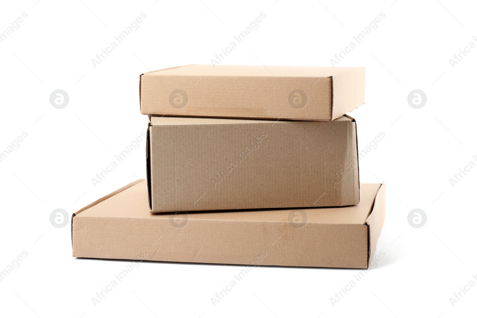 Photo of Stack of cardboard boxes on white background