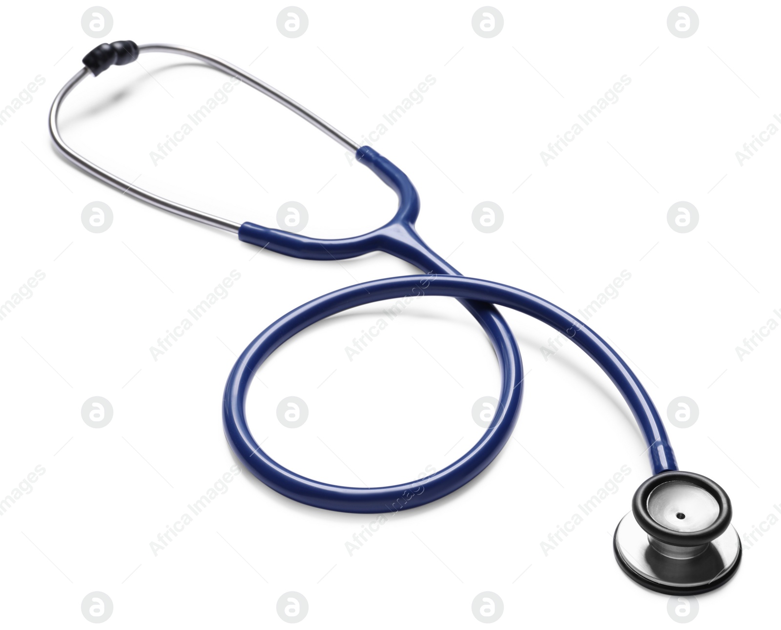 Photo of Modern stethoscope on white background. Medical device