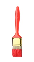 Photo of Brush with red paint on white background